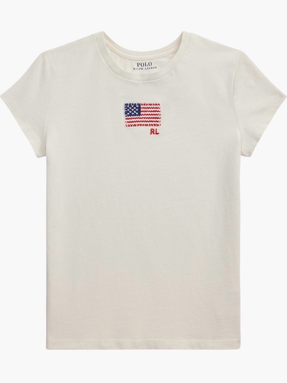 Polo Ralph Lauren Cream Tee with Embroidered American Flag